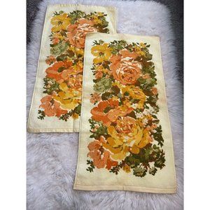 Vintage Martex Yellow Floral Cotton Hand Towels Set of 2